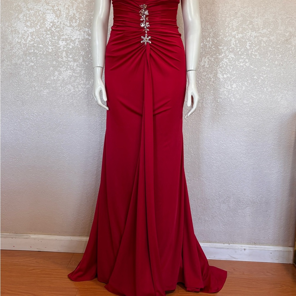 Red Rhinestone-Accent Prom Evening Gown - Picture 2 of 6